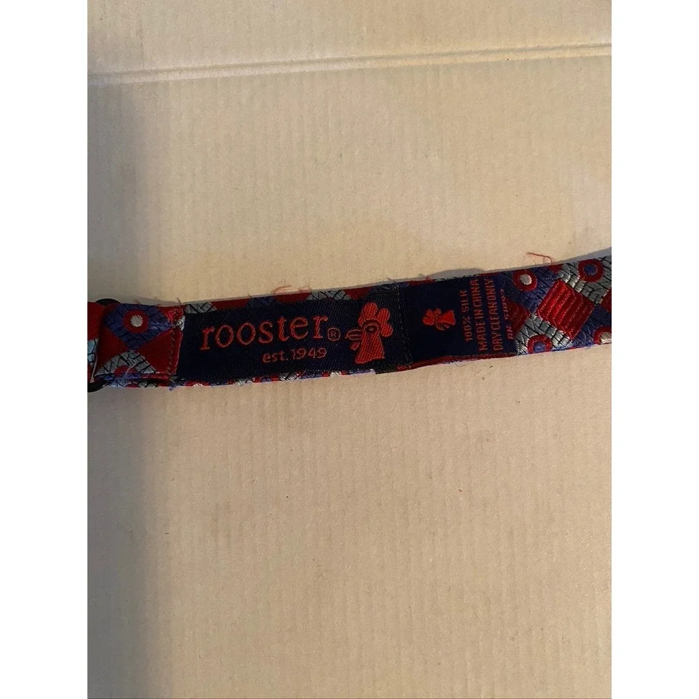 Rooster Mens Silk Bow Tie Red Blue Geometric Diamond Pattern Self Tie Adjustable